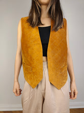 Load image into Gallery viewer, The Tan Leather Baroque Vest | Vintage brown orange baroque pattern quilted suede sleeveless waistcoat M
