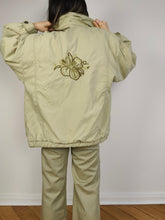 Load image into Gallery viewer, The Colmar Sage Green Bomber Jacket | Vintage Colmar embroidery floral flower light blouson summer spring women jacket L
