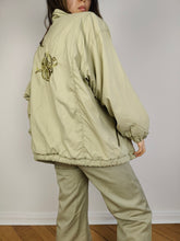 Load image into Gallery viewer, The Colmar Sage Green Bomber Jacket | Vintage Colmar embroidery floral flower light blouson summer spring women jacket L

