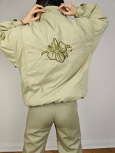 Load image into Gallery viewer, The Colmar Sage Green Bomber Jacket | Vintage Colmar embroidery floral flower light blouson summer spring women jacket L
