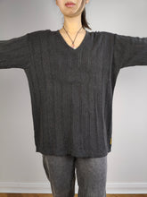 Load image into Gallery viewer, The Armani Jeans Grey Sweater | Vintage designer Armani Jeans cotton mix knit knitted pullover jumper gray V-neck Italian unisex men women M-L
