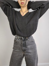 Load image into Gallery viewer, The Armani Jeans Grey Sweater | Vintage designer Armani Jeans cotton mix knit knitted pullover jumper gray V-neck Italian unisex men women M-L
