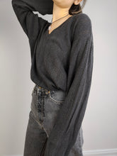 Load image into Gallery viewer, The Armani Jeans Grey Sweater | Vintage designer Armani Jeans cotton mix knit knitted pullover jumper gray V-neck Italian unisex men women M-L
