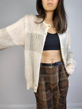 Load image into Gallery viewer, The Mohair Wool White Cardigan | Vintage Maglieria superkid mohair wool mix knit knitted jacket white cream pink stripe pattern M
