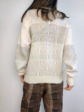 Load image into Gallery viewer, The Mohair Wool White Cardigan | Vintage Maglieria superkid mohair wool mix knit knitted jacket white cream pink stripe pattern M
