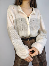 Load image into Gallery viewer, The Mohair Wool White Cardigan | Vintage Maglieria superkid mohair wool mix knit knitted jacket white cream pink stripe pattern M
