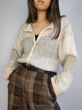 Load image into Gallery viewer, The Mohair Wool White Cardigan | Vintage Maglieria superkid mohair wool mix knit knitted jacket white cream pink stripe pattern M

