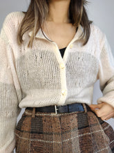 Load image into Gallery viewer, The Mohair Wool White Cardigan | Vintage Maglieria superkid mohair wool mix knit knitted jacket white cream pink stripe pattern M

