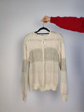 Load image into Gallery viewer, The Mohair Wool White Cardigan | Vintage Maglieria superkid mohair wool mix knit knitted jacket white cream pink stripe pattern M
