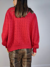 Load image into Gallery viewer, The Wool Lucky Red Cardigan | Vintage premium wool cable knit knitted sweater jacket S-M
