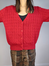 Load image into Gallery viewer, The Wool Lucky Red Cardigan | Vintage premium wool cable knit knitted sweater jacket S-M
