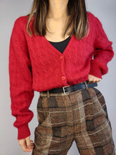 Load image into Gallery viewer, The Wool Lucky Red Cardigan | Vintage premium wool cable knit knitted sweater jacket S-M
