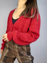 Load image into Gallery viewer, The Wool Lucky Red Cardigan | Vintage premium wool cable knit knitted sweater jacket S-M
