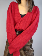 Load image into Gallery viewer, The Wool Lucky Red Cardigan | Vintage premium wool cable knit knitted sweater jacket S-M
