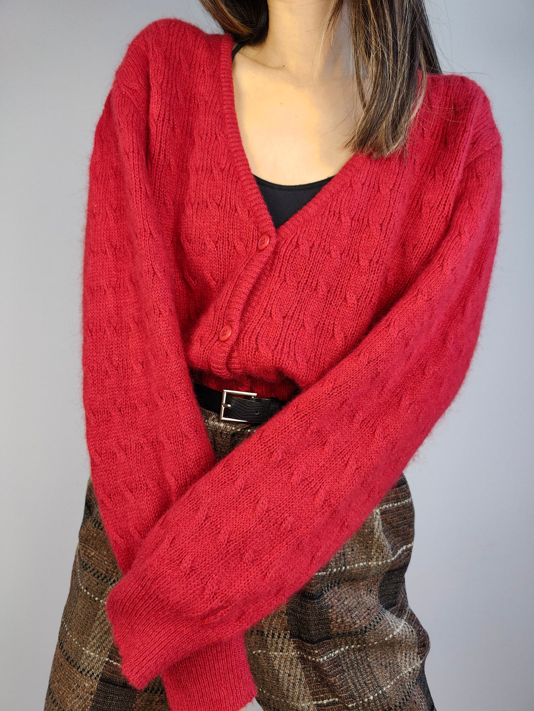The Wool Lucky Red Cardigan | Vintage premium wool cable knit knitted sweater jacket S-M