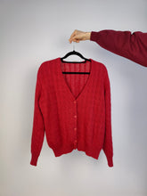 Load image into Gallery viewer, The Wool Lucky Red Cardigan | Vintage premium wool cable knit knitted sweater jacket S-M
