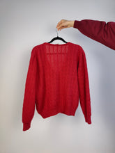 Load image into Gallery viewer, The Wool Lucky Red Cardigan | Vintage premium wool cable knit knitted sweater jacket S-M
