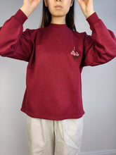 Load image into Gallery viewer, The Burgundy Sweatshirt | Vintage red flower embroidery sweater pullover S
