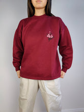 Load image into Gallery viewer, The Burgundy Sweatshirt | Vintage red flower embroidery sweater pullover S
