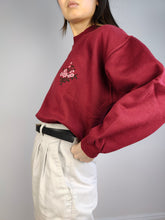 Load image into Gallery viewer, The Burgundy Sweatshirt | Vintage red flower embroidery sweater pullover S
