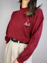 Load image into Gallery viewer, The Burgundy Sweatshirt | Vintage red flower embroidery sweater pullover S
