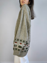 Load image into Gallery viewer, The Wool Sage Cable Knit Sweater | Vintage Iceland wool mix sweater jumper pullover cable knit khaki green pattern made in Italy women men unisex M-L
