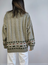 Load image into Gallery viewer, The Wool Sage Cable Knit Sweater | Vintage Iceland wool mix sweater jumper pullover cable knit khaki green pattern made in Italy women men unisex M-L
