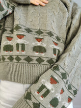 Load image into Gallery viewer, The Wool Sage Cable Knit Sweater | Vintage Iceland wool mix sweater jumper pullover cable knit khaki green pattern made in Italy women men unisex M-L
