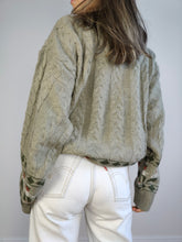 Load image into Gallery viewer, The Wool Sage Cable Knit Sweater | Vintage Iceland wool mix sweater jumper pullover cable knit khaki green pattern made in Italy women men unisex M-L
