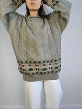 Load image into Gallery viewer, The Wool Sage Cable Knit Sweater | Vintage Iceland wool mix sweater jumper pullover cable knit khaki green pattern made in Italy women men unisex M-L

