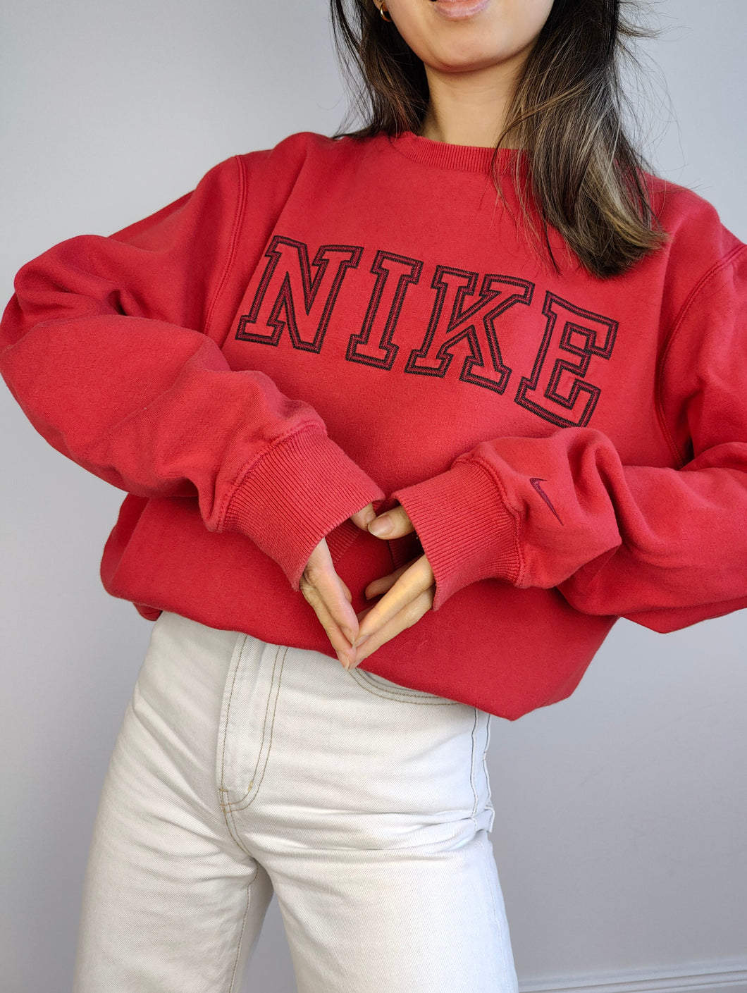The Nike Spell Out Red Sweatshirt | Vintage red Nike embroidery logo sweater pullover crewneck women men unisex L