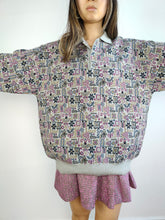 Load image into Gallery viewer, The Wool Grey Pink Pattern Sweater | Vintage wool mix knit knitted pullover jumper cosy polo collar M-L
