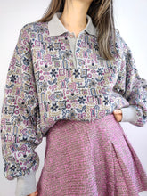 Load image into Gallery viewer, The Wool Grey Pink Pattern Sweater | Vintage wool mix knit knitted pullover jumper cosy polo collar M-L
