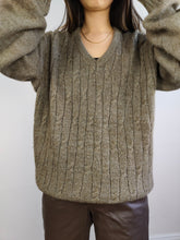Load image into Gallery viewer, The Wool Brown Cable Knit Sweater | Vintage wool mix jumper pullover cable knit brown grey women men unisex M
