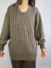 Load image into Gallery viewer, The Wool Brown Cable Knit Sweater | Vintage wool mix jumper pullover cable knit brown grey women men unisex M
