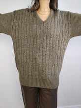 Load image into Gallery viewer, The Wool Brown Cable Knit Sweater | Vintage wool mix jumper pullover cable knit brown grey women men unisex M

