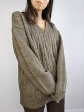 Load image into Gallery viewer, The Wool Brown Cable Knit Sweater | Vintage wool mix jumper pullover cable knit brown grey women men unisex M

