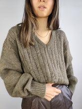 Load image into Gallery viewer, The Wool Brown Cable Knit Sweater | Vintage wool mix jumper pullover cable knit brown grey women men unisex M
