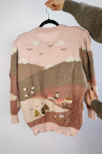 Load image into Gallery viewer, The Pink Merino Wool Cottage Core Cardigan | Vintage 100% pure merino wool cottagecore icelandic landscape embroidery knit farm pattern sheep M
