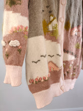 Load image into Gallery viewer, The Pink Merino Wool Cottage Core Cardigan | Vintage 100% pure merino wool cottagecore icelandic landscape embroidery knit farm pattern sheep M
