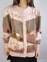 Load image into Gallery viewer, The Pink Merino Wool Cottage Core Cardigan | Vintage 100% pure merino wool cottagecore icelandic landscape embroidery knit farm pattern sheep M
