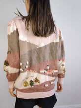 Load image into Gallery viewer, The Pink Merino Wool Cottage Core Cardigan | Vintage 100% pure merino wool cottagecore icelandic landscape embroidery knit farm pattern sheep M
