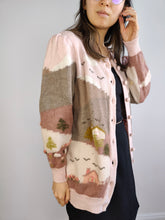 Load image into Gallery viewer, The Pink Merino Wool Cottage Core Cardigan | Vintage 100% pure merino wool cottagecore icelandic landscape embroidery knit farm pattern sheep M
