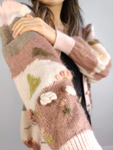 Load image into Gallery viewer, The Pink Merino Wool Cottage Core Cardigan | Vintage 100% pure merino wool cottagecore icelandic landscape embroidery knit farm pattern sheep M
