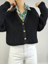 Load image into Gallery viewer, The Black Thick Cardigan Jacket | Vintage plain black knit knitted sweater jacket M
