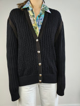 Load image into Gallery viewer, The Black Thick Cardigan Jacket | Vintage plain black knit knitted sweater jacket M
