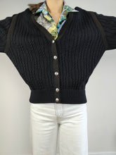 Load image into Gallery viewer, The Black Thick Cardigan Jacket | Vintage plain black knit knitted sweater jacket M
