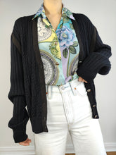 Load image into Gallery viewer, The Black Thick Cardigan Jacket | Vintage plain black knit knitted sweater jacket M
