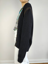 Load image into Gallery viewer, The Black Thick Cardigan Jacket | Vintage plain black knit knitted sweater jacket M
