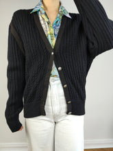 Load image into Gallery viewer, The Black Thick Cardigan Jacket | Vintage plain black knit knitted sweater jacket M
